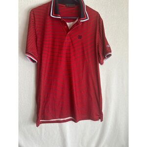 G/FORE Mens Golf Polo Shirt Red Navy Striped Skull Crossbones Graphic Large